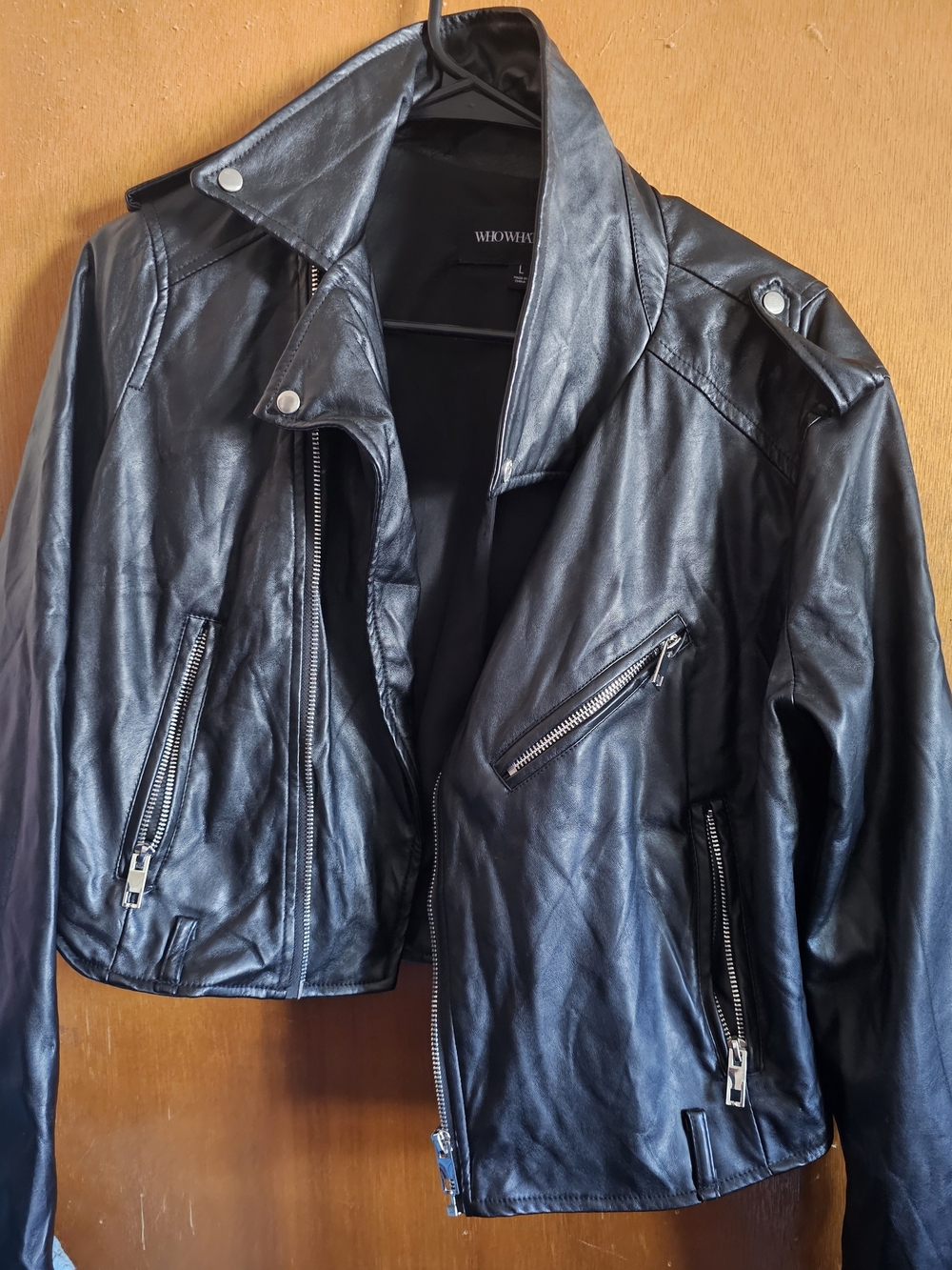 Who What Wear Black Faux Leather Moto Jacket - Size Large